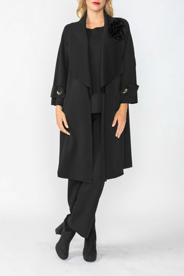 Black Shawl Collar Raglan Sleeve Coat